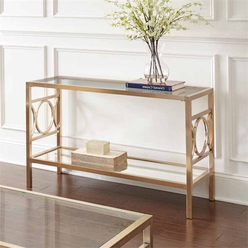 Olympia Glass Top Console Table In Gold Chrome – Ol100sg Regarding Best And Newest Silver Mirror And Chrome Console Tables (View 5 of 10)