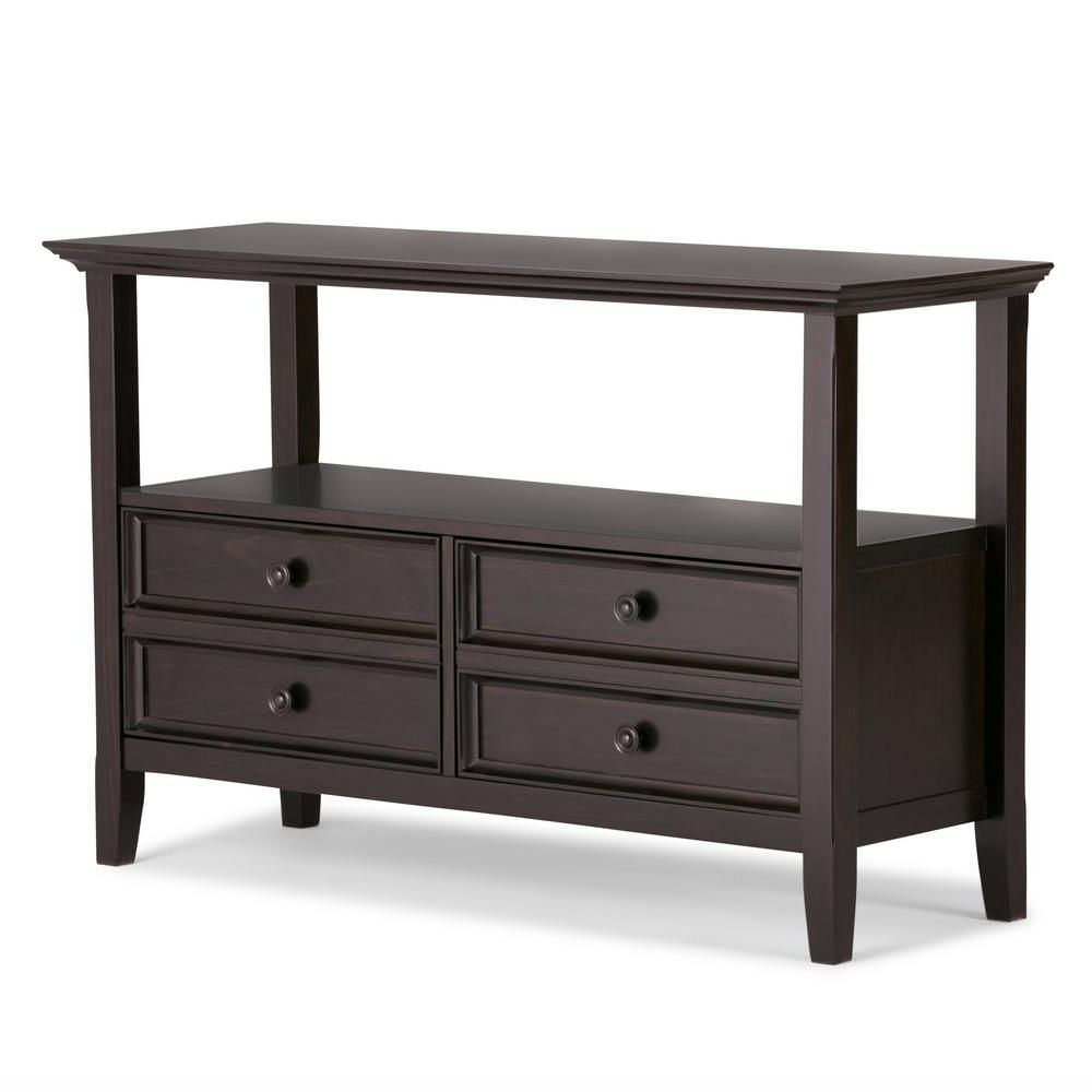 Open Storage Console Tables Intended For Current Simpli Home Amherst Dark Brown Storage Console Table (View 10 of 10)