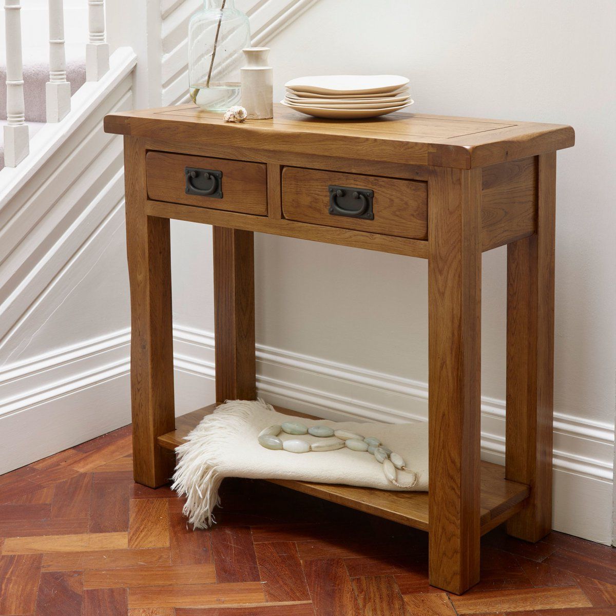 Original Rustic 2 Drawer Console Table In Solid Oak Within Recent 2 Drawer Oval Console Tables (View 10 of 10)