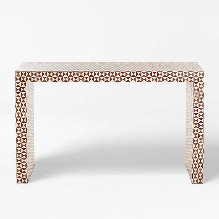 Pecan Brown Triangular Console Tables Intended For Favorite Buy Brown Bone Inlay 3 Drawer Triangle Console Online In (View 9 of 10)