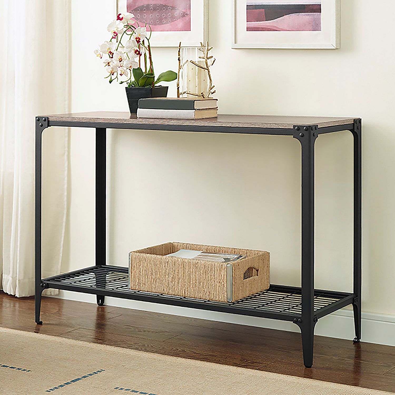 Popular Metal Console Tables Inside Angle Iron Rustic Console Table – Pier1 Imports (View 8 of 10)