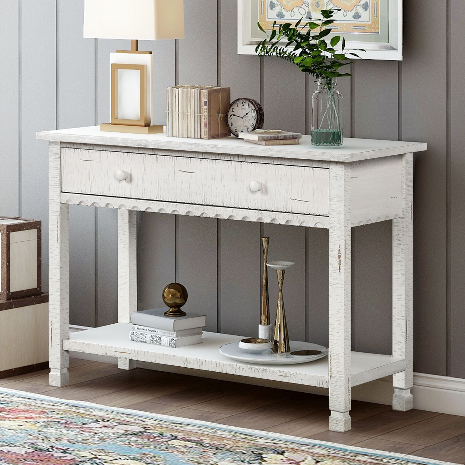 Popular Wood Sofa Table With Storage, Wavy Edge Sofa Table With Throughout Oceanside White Washed Console Tables (View 7 of 10)