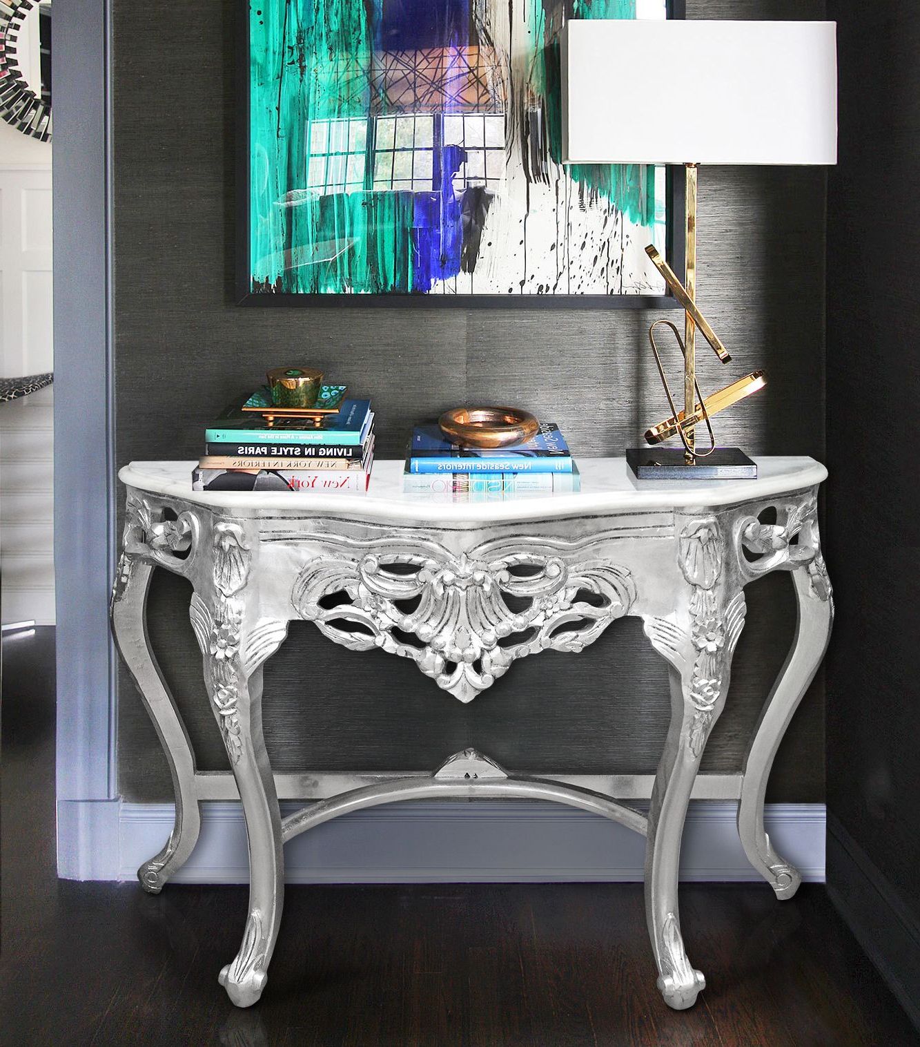 Preferred Baroque Console With Silvered Wood And White Marble Top Inside White Stone Console Tables (View 7 of 10)