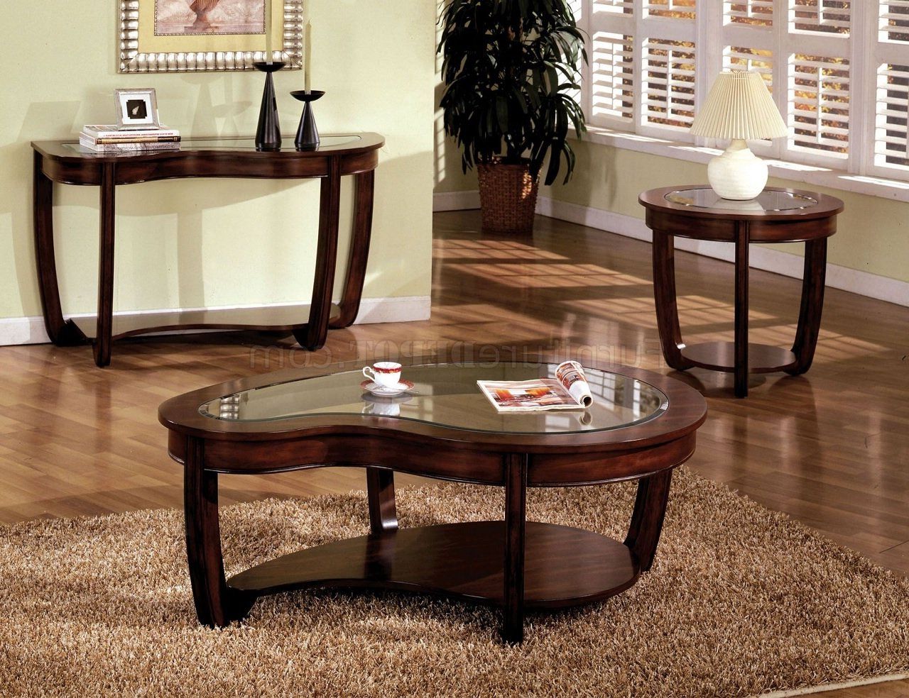 Preferred Dark Coffee Bean Console Tables Pertaining To Crystal Falls Coffee & 2 End Tables Set Cm4336 In Dark Cherry (View 5 of 10)