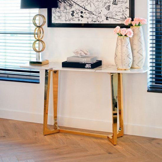 Preferred Veneta White Marble Console Table With Gold Steel Legs In White Marble And Gold Console Tables (View 6 of 10)