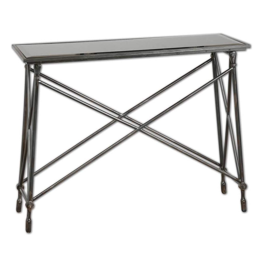 Recent Aged Black Iron Console Tables In Collier Cast Iron Black Glass Top Console Table Uttermost (View 7 of 10)