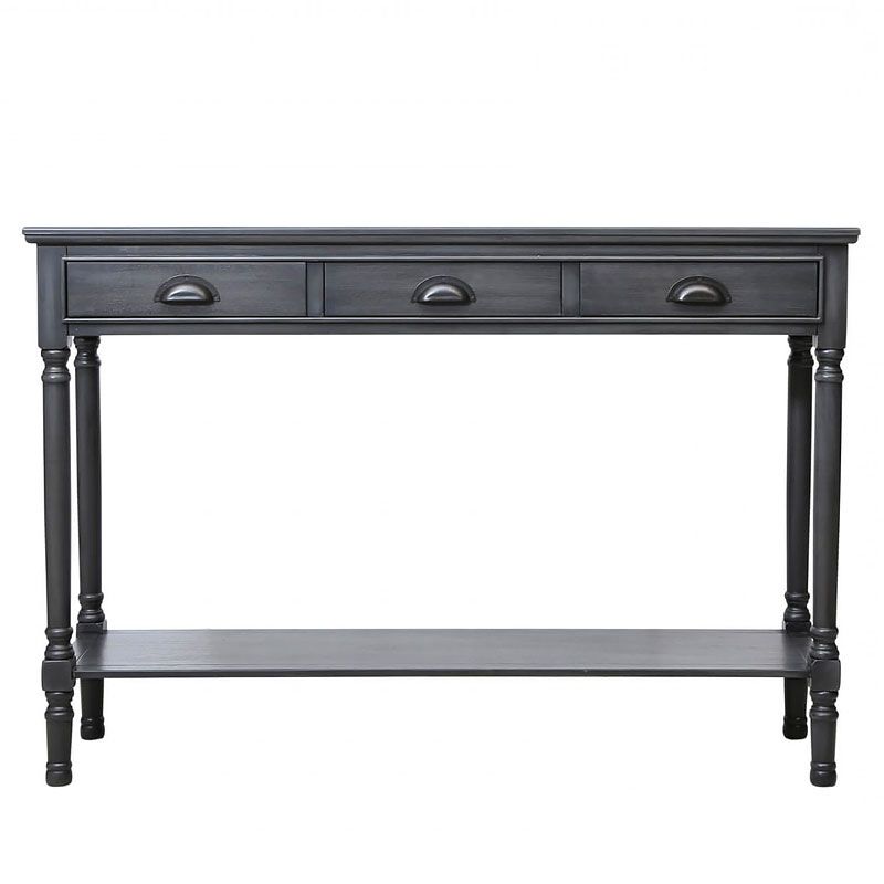 Recent Arabella Grey Wood Large 3 Drawer Console Table Hallway Regarding Gray Driftwood And Metal Console Tables (View 8 of 10)