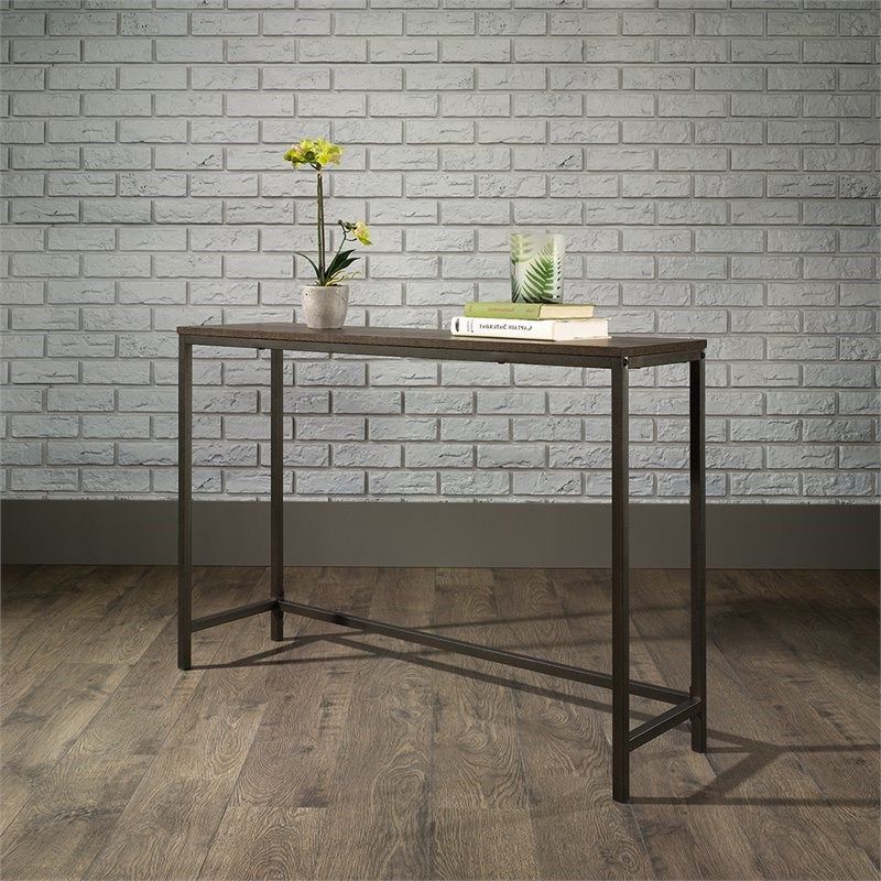 Recent Sauder North Avenue Narrow Metal Frame Console Table In Throughout Black And Oak Brown Console Tables (View 4 of 10)