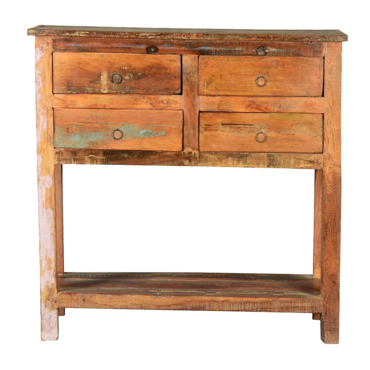 Reclaimed Wood Console Tables Inside Famous Frontier Rustic Reclaimed Wood Hall Console Table W Drawers (View 9 of 10)