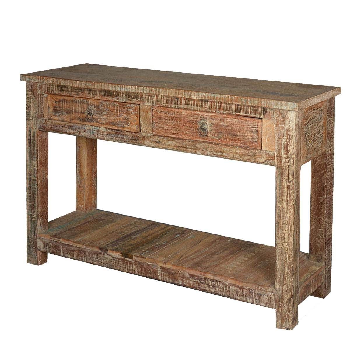 Rustic Reclaimed Wood Naturally Distressed Hall Console Table Throughout Most Up To Date Rustic Espresso Wood Console Tables (View 7 of 10)