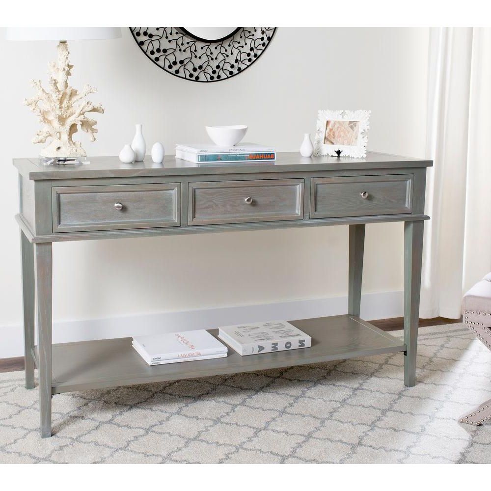 Safavieh Manelin Ash Gray Storage Console Table Amh6641c Within Most Current Smoke Gray Wood Console Tables (View 4 of 10)