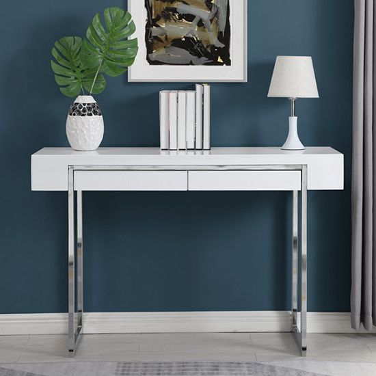 Sale Within Gloss White Steel Console Tables (View 5 of 10)