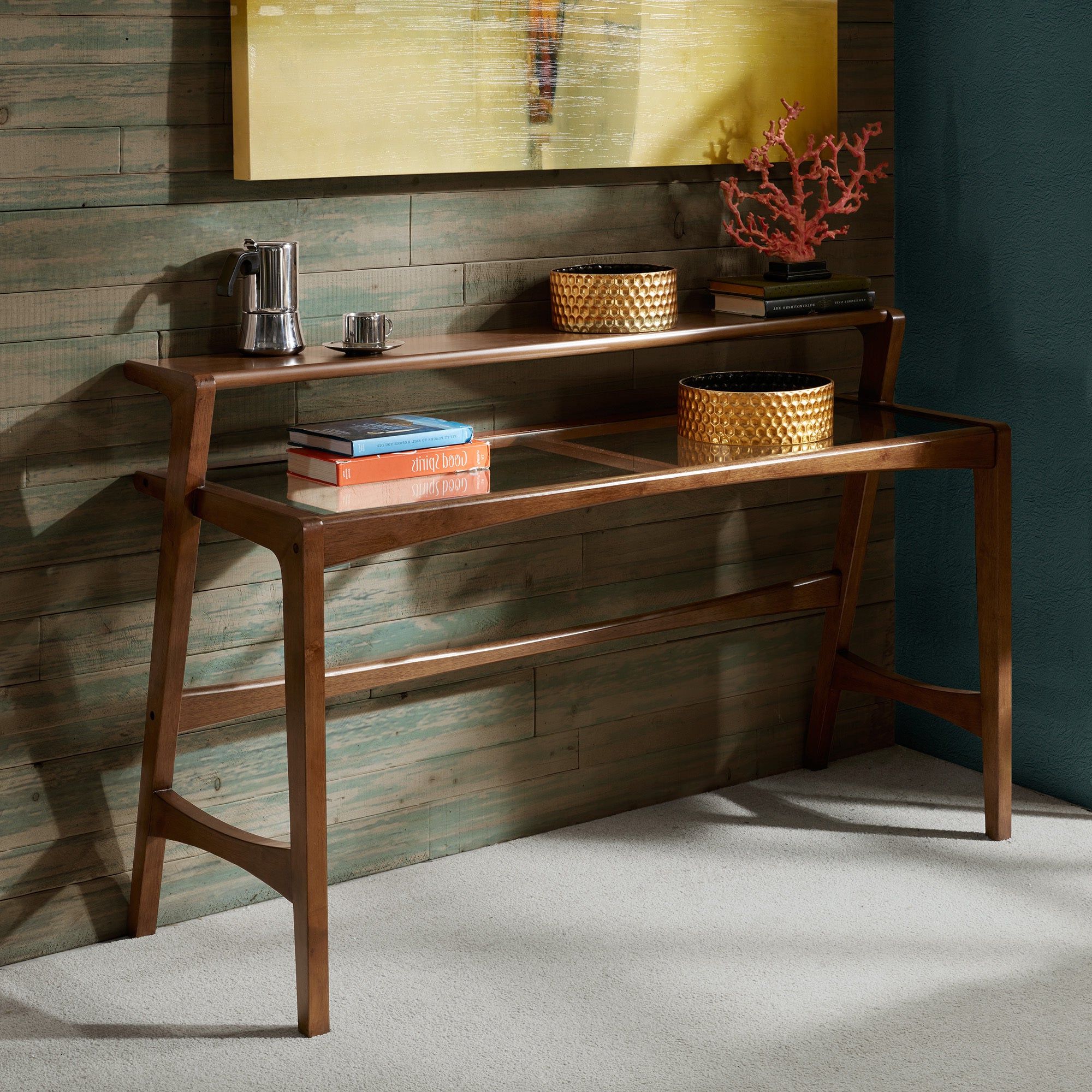 Shop Ink+ivy Rocket Pecan Console Table With Glass – Free Inside Trendy Warm Pecan Console Tables (View 1 of 10)