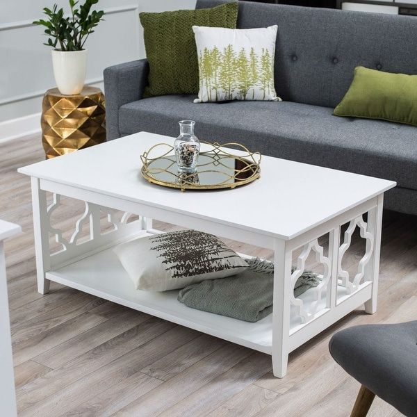 Shop White Quatrefoil Coffee Table With Solid Birch Wood With Regard To Favorite Espresso Wood And Glass Top Console Tables (View 8 of 10)