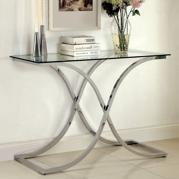 Silver Mirror And Chrome Console Tables Intended For Well Known Silver Orchid Olivia Modern Chrome Sofa Table – Free (View 8 of 10)
