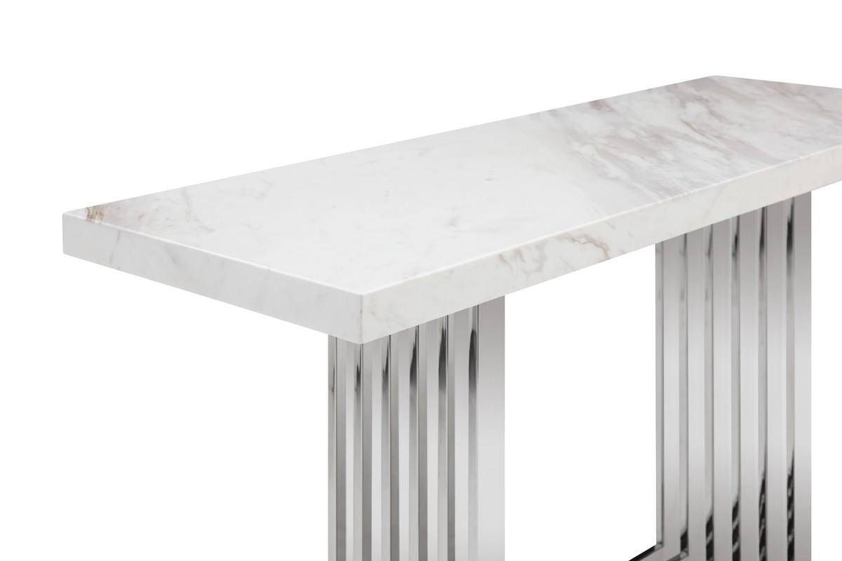 Silver Stainless Steel Console Tables For Most Recently Released Buy Vig Modrest Kingsley Console Table In Silver, White (View 6 of 10)