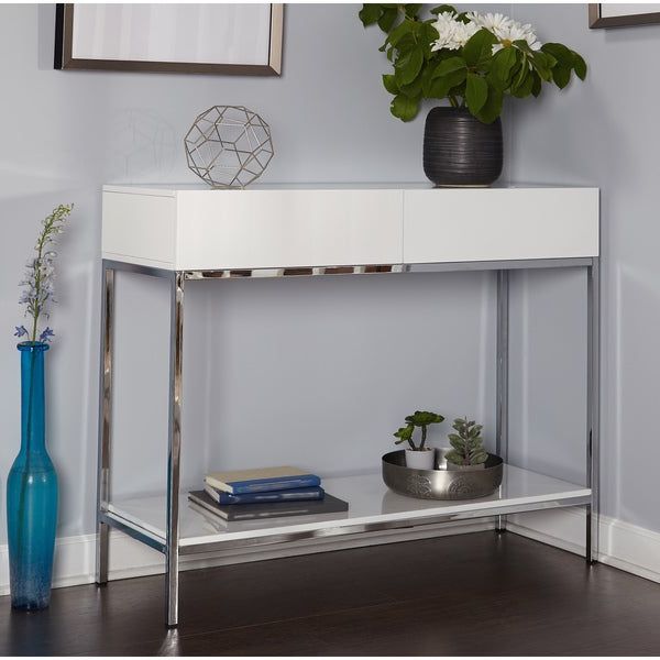 Simple Living White And Chrome Metal High Gloss Console Within Well Known Chrome Console Tables (View 10 of 10)