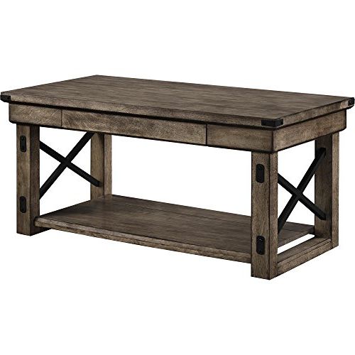 Smoke Gray Wood Square Console Tables Throughout 2019 Altra Wildwood Wood Veneer Coffee Table, Rustic Gray (View 7 of 10)