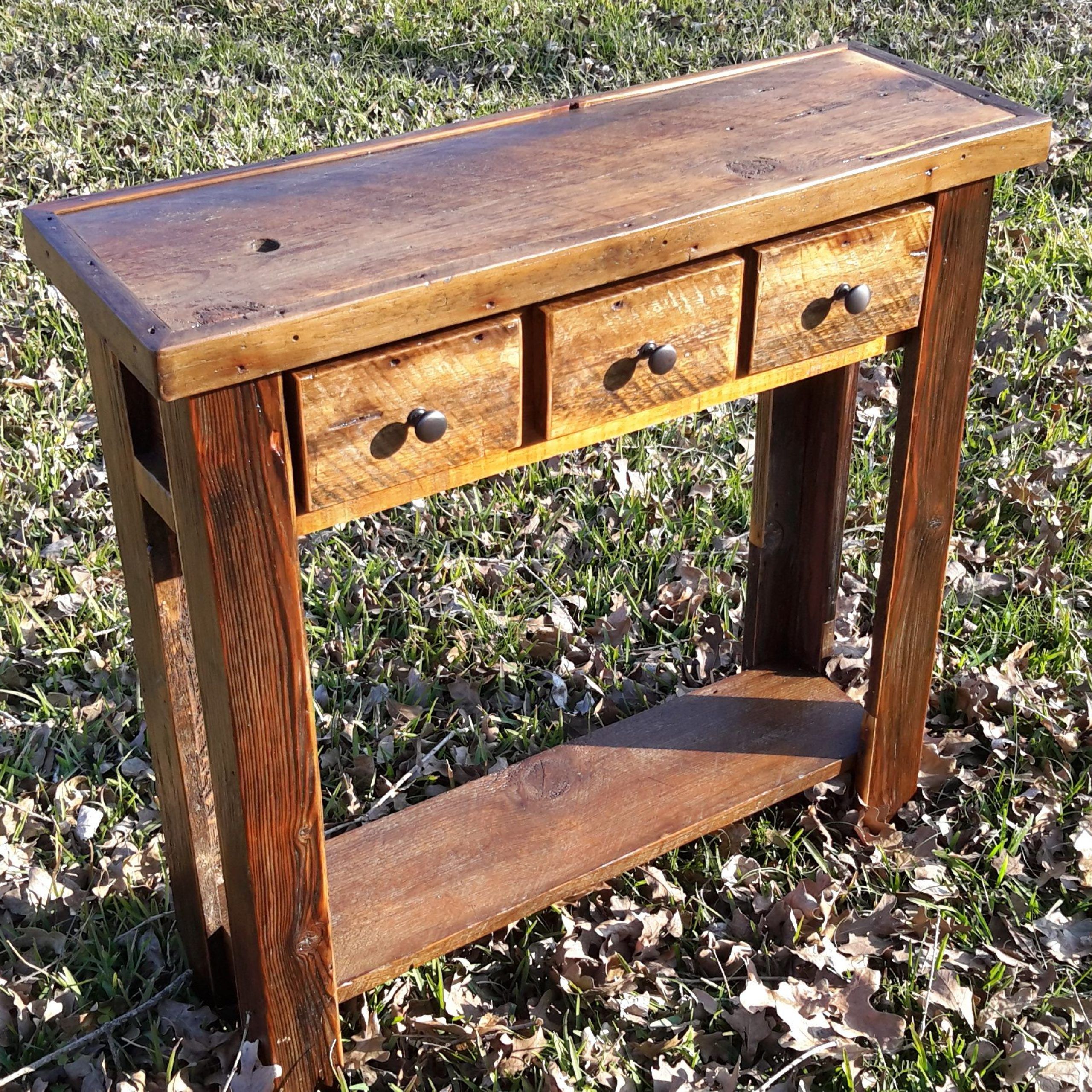 Smoked Barnwood Console Tables For Most Recent Hand Made Authentic Montana Made Barnwood Sofa Table (View 8 of 10)