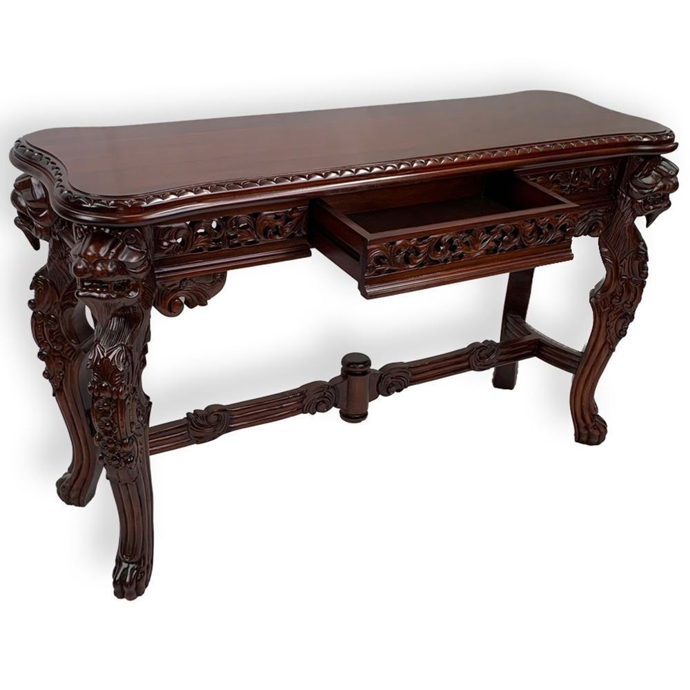 Solid Mahogany Wood Hand Carved Lion Hall/console Table Regarding Best And Newest Antique Blue Wood And Gold Console Tables (View 3 of 10)