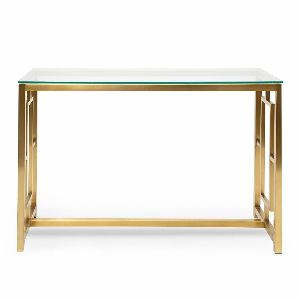 Square Black And Brushed Gold Console Tables Throughout Most Recently Released Kater Glass Console Table – Brushed Gold Base – Hammond (View 8 of 10)