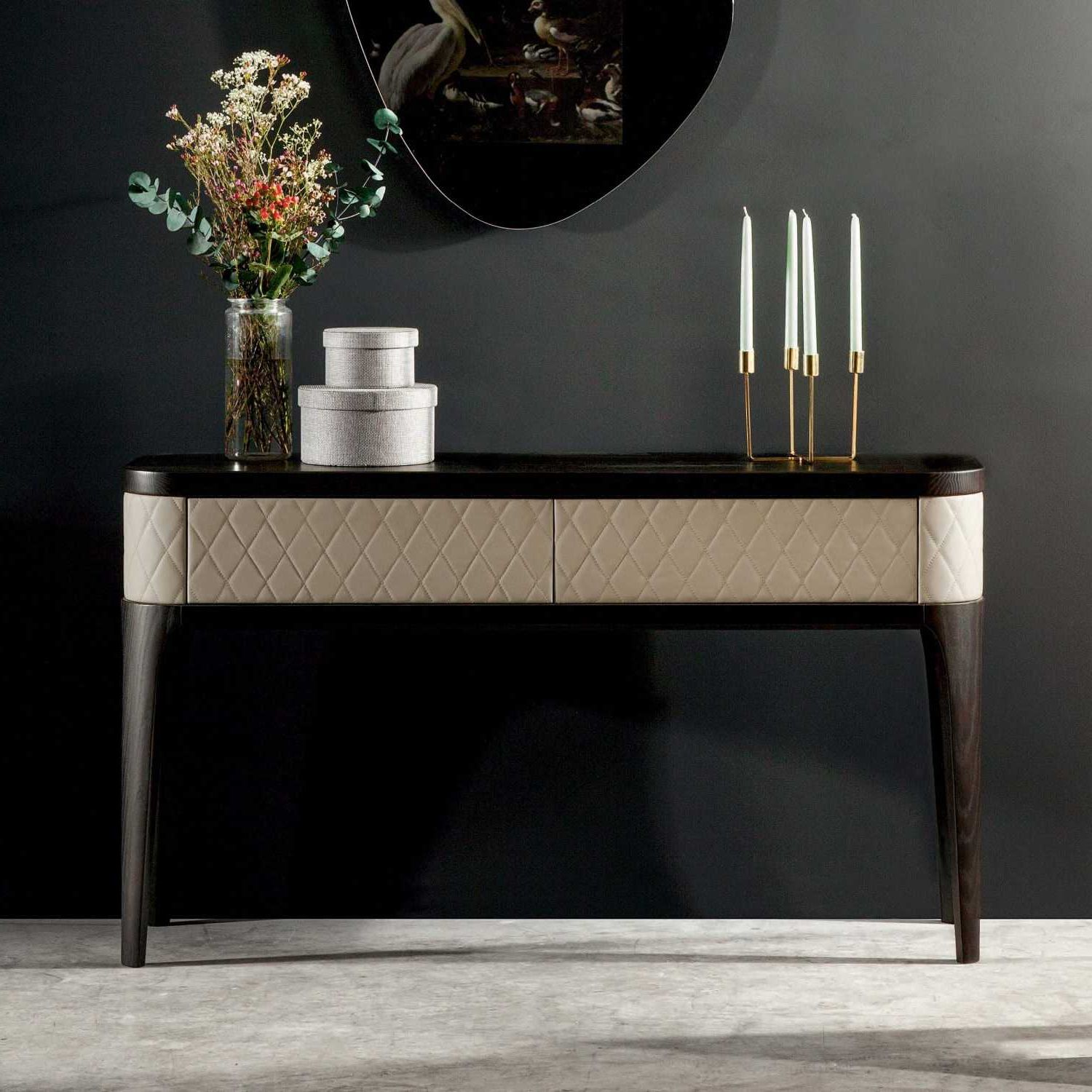 Square Console Tables Throughout Famous Tiffany Quilted Leather Console Table – Diotti (View 4 of 10)