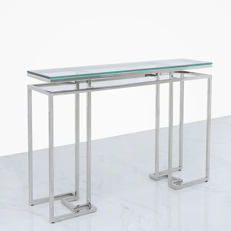 Stainless Steel Console Tables For Famous Ashton Glass And Stainless Steel Console Table Hallway (View 7 of 10)