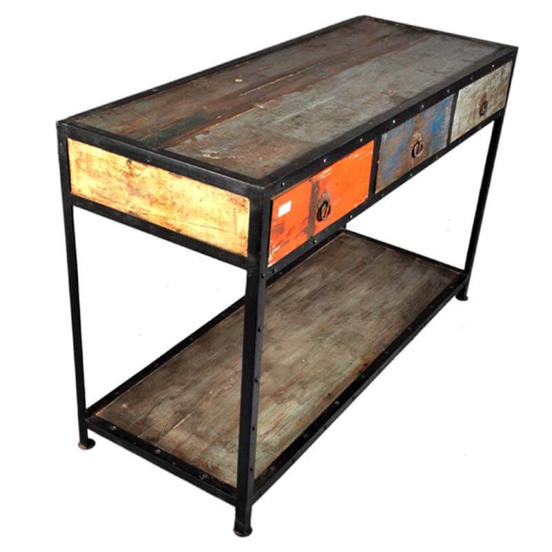 Stoneford Reclaimed Wood 3 Drawer Industrial Hall Console Pertaining To Recent Barnwood Console Tables (View 9 of 10)