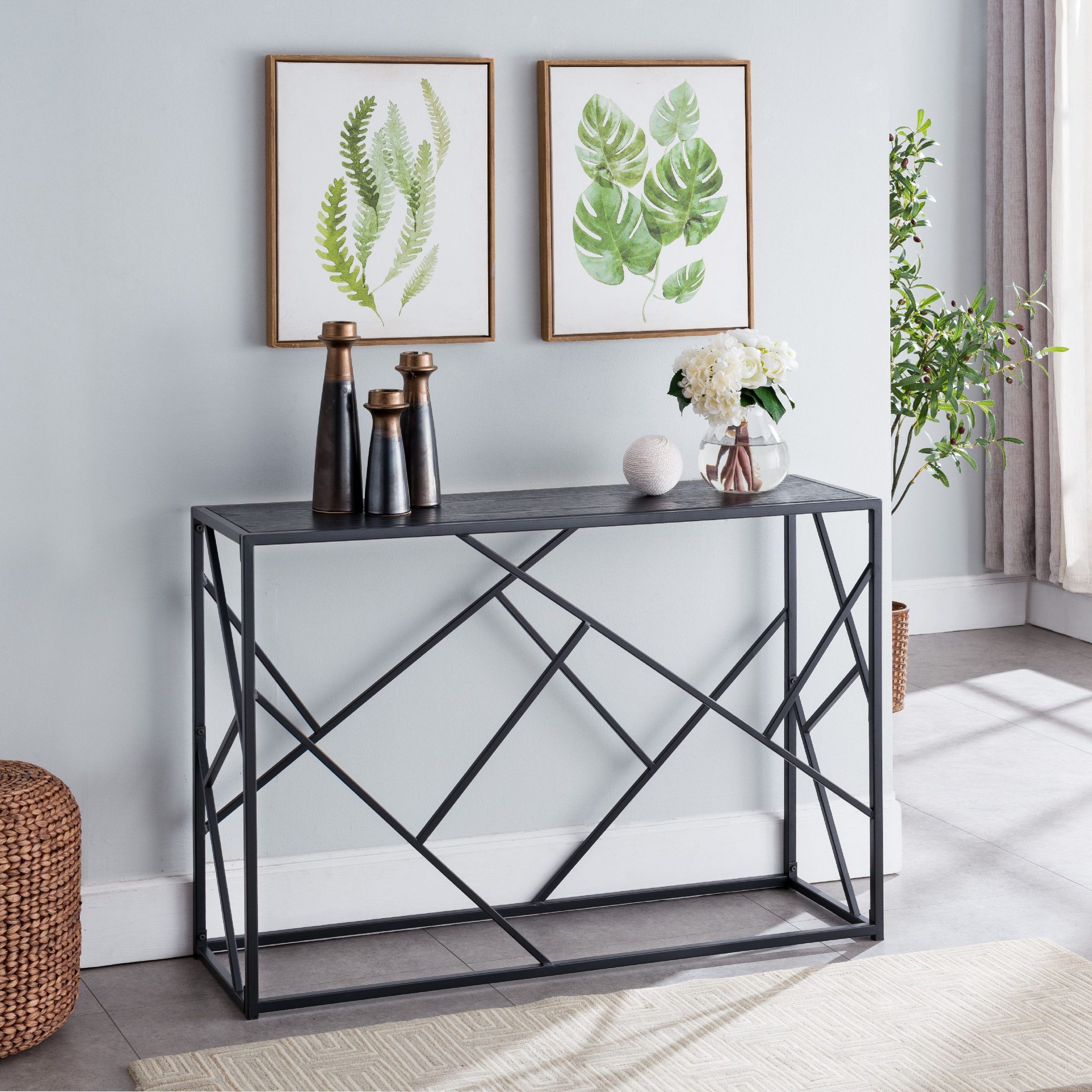 Thurl Modern Entryway Console Sofa Table, Black Metal For Best And Newest Square Modern Console Tables (View 3 of 10)