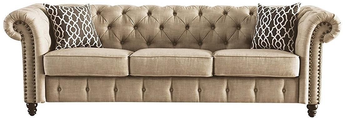 Trendy Beige Linen Tufted Sofa Set 3 Pcs Casual Acme 52420 Pertaining To Ecru And Otter Console Tables (View 5 of 10)
