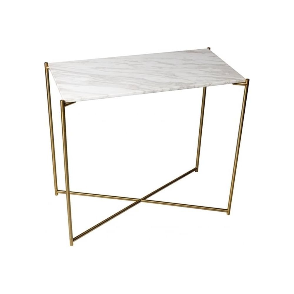 Trendy Buy Marble Small Console Table With Brass Cross Base At Regarding White Marble Gold Metal Console Tables (View 4 of 10)