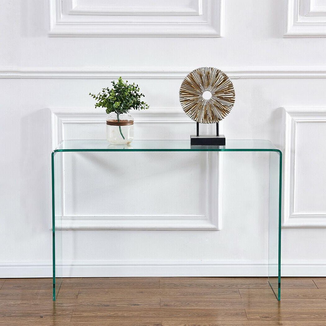 Trendy Clear Glass Console Table Waterfall Design Entryway Table Intended For Clear Glass Top Console Tables (View 3 of 10)