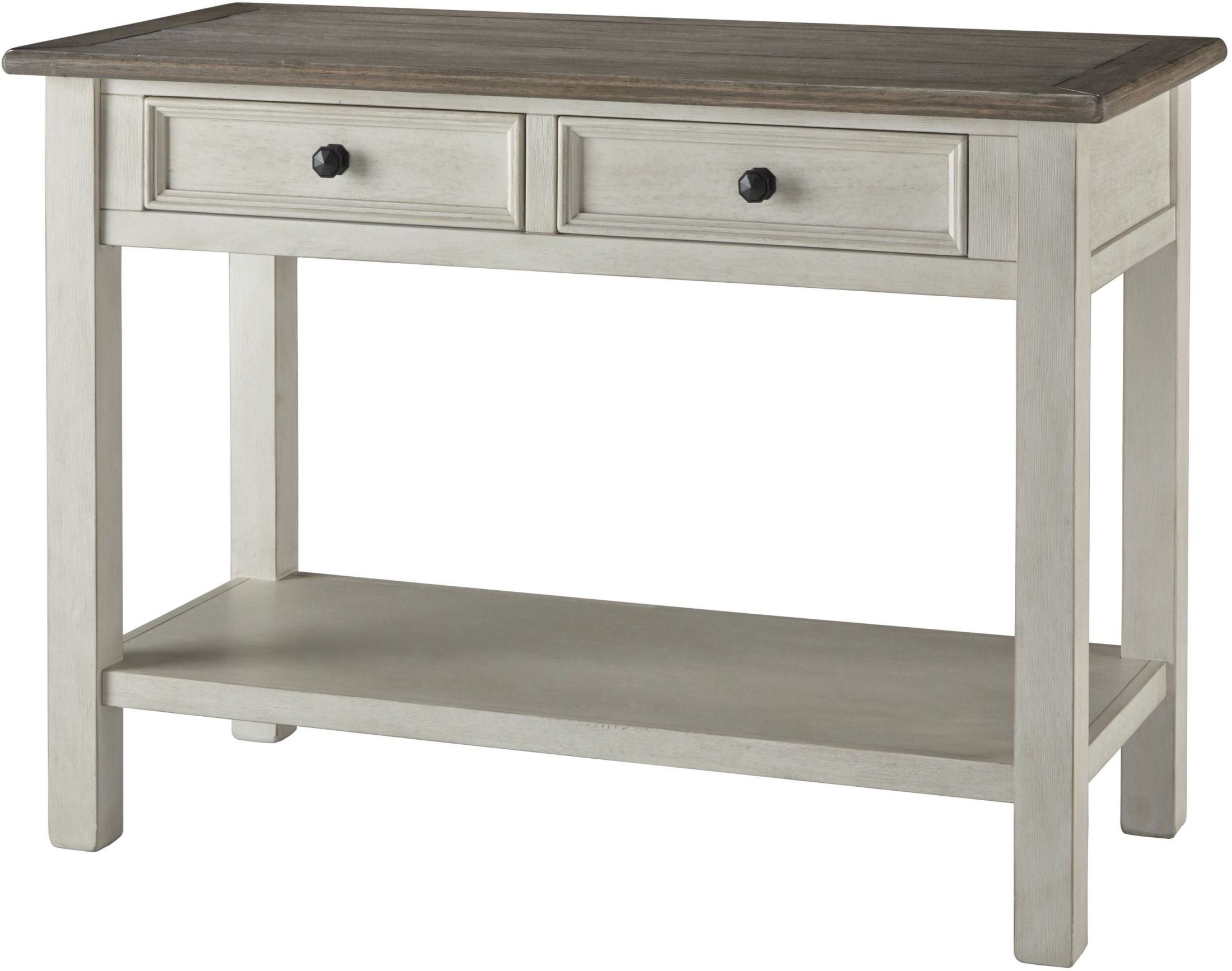 Trendy Gray Wood Veneer Console Tables In Bolanburg Antique White Weathered Gray Sofa Table From (View 5 of 10)