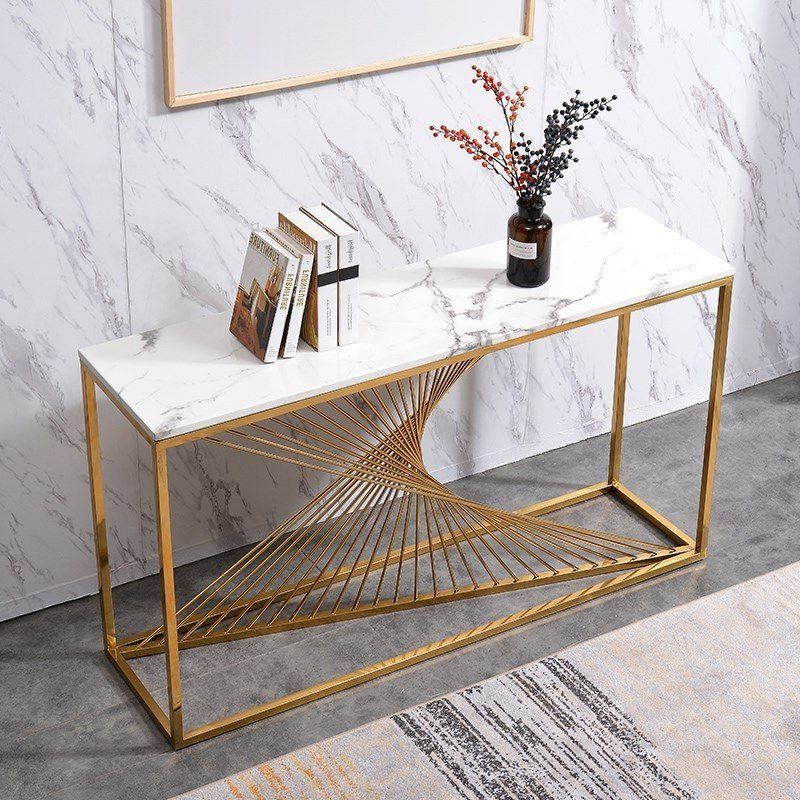 Trendy Luxury Modern 55" Rectangular Faux Marble Accent Entryway Throughout Stainless Steel Console Tables (View 3 of 10)