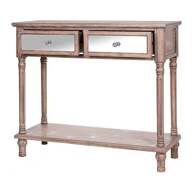 Trendy Natural Wood Console Table With Mirrored Drawers (View 3 of 10)