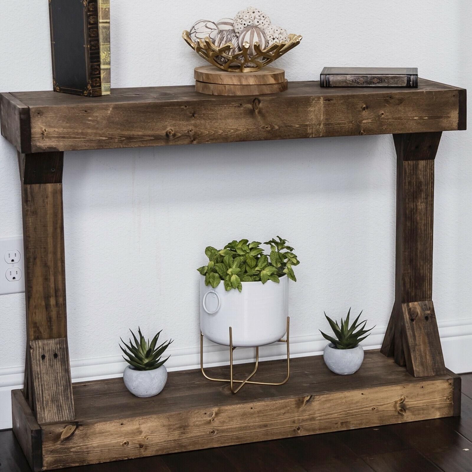 Trendy Rustic Console Accent Table Solid Wood Distressed Gray For Vintage Gray Oak Console Tables (View 10 of 10)