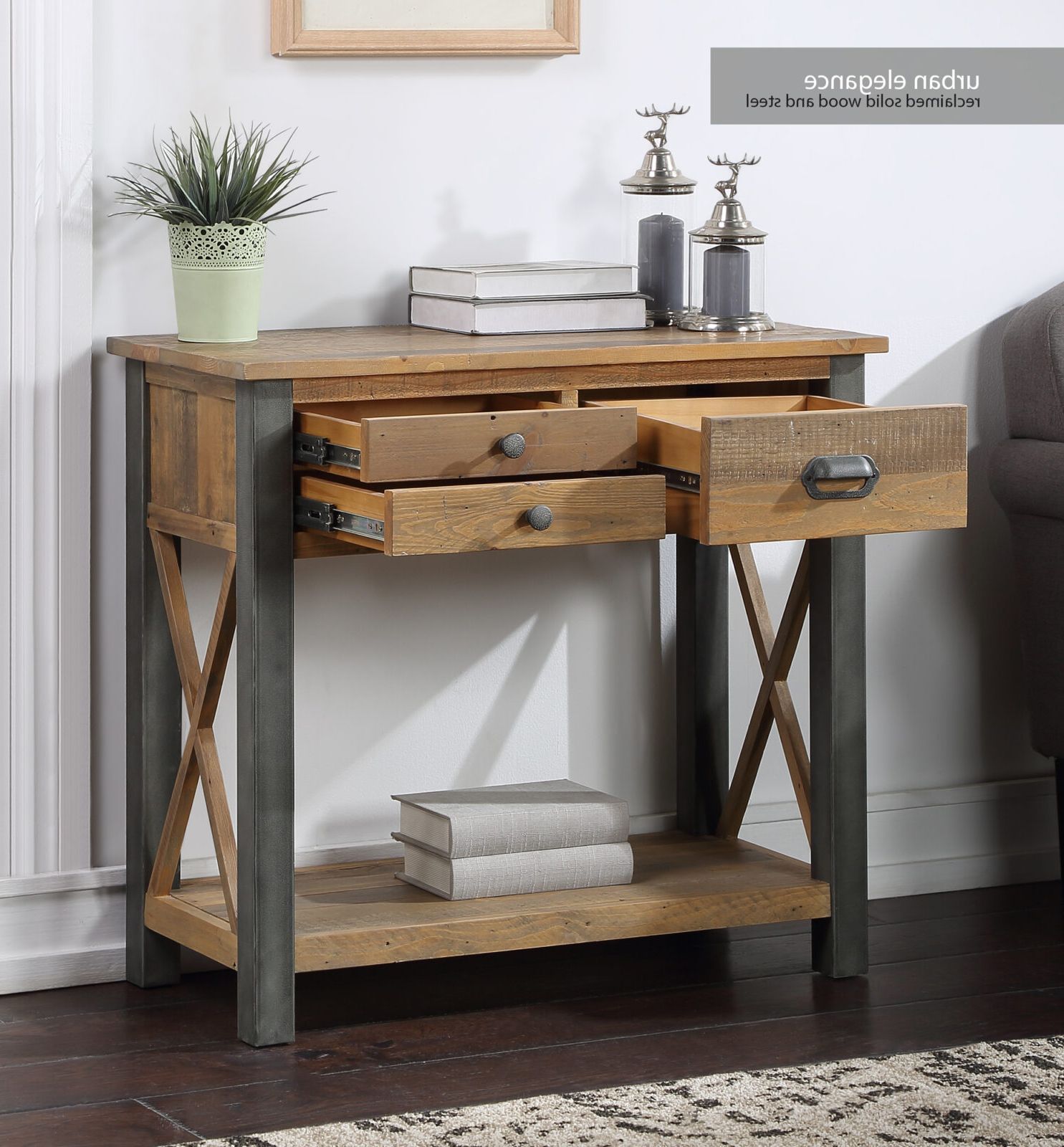Urban Elegance – Reclaimed Small Console Table – Bargain Oak Within Well Known Reclaimed Wood Console Tables (View 3 of 10)