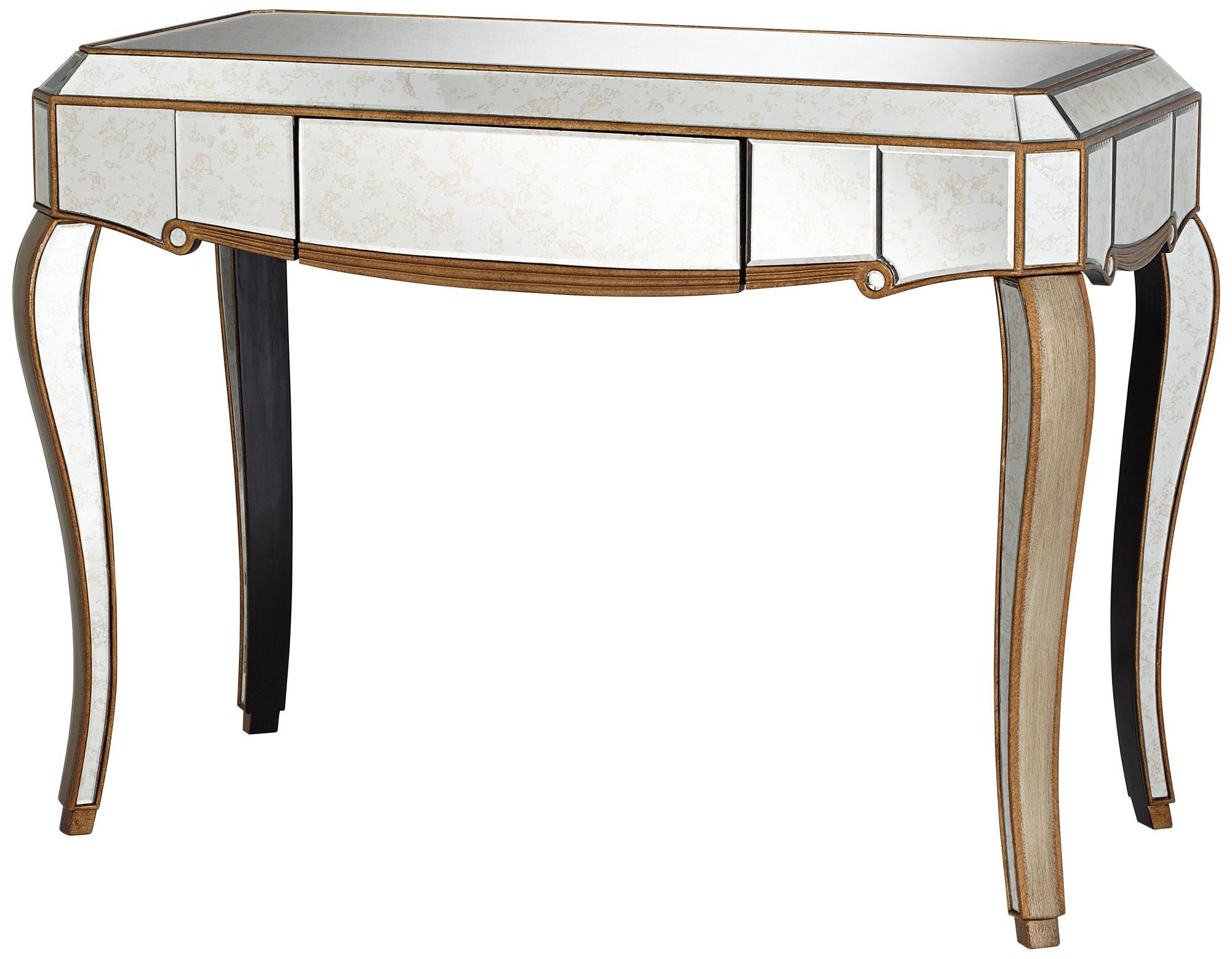 Vanessa Antique Gold Mirrored Console Table – #w3061 Regarding Well Known Antiqued Gold Rectangular Console Tables (View 6 of 10)