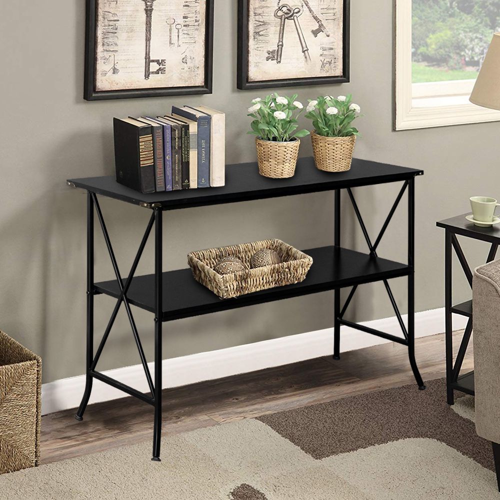 Veryke Narrow Console Table, 2 Layers Sofa Table, Iron Within Popular Black Console Tables (View 4 of 10)