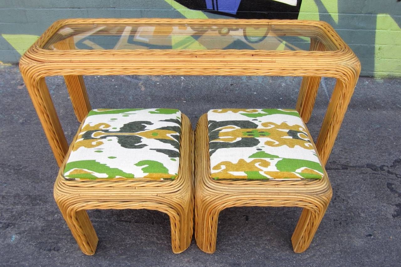 Vintage Split Bamboo Rattan Console Table And Stools For For Fashionable Wicker Console Tables (View 9 of 10)