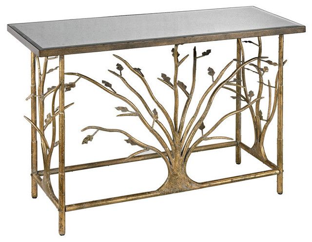 Well Known Antique Brass Aluminum Round Console Tables Within Sterling 114 95 Gold Leafed Metal Branch Console Table (View 7 of 10)