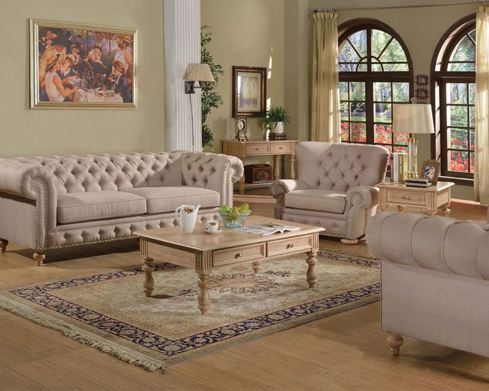 Well Known Beige Linen Sofa Set Shantoriaacme Furniture Ac51305set Regarding Ecru And Otter Console Tables (View 6 of 10)