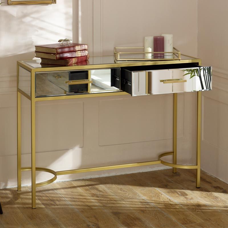 Well Known Glass And Gold Console Tables For Large Gold Frame Mirrored Console Table (View 2 of 10)