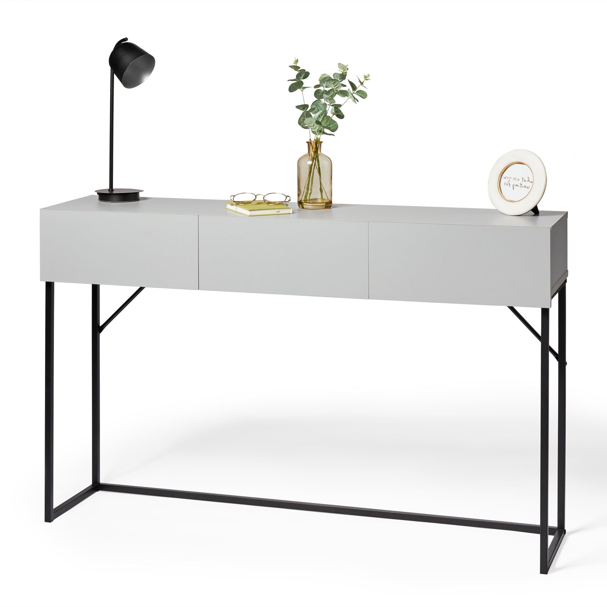 Well Known Gray Driftwood And Metal Console Tables Throughout Vonhaus Console Table, Grey Wood Veneer & Metal Frame (View 2 of 10)
