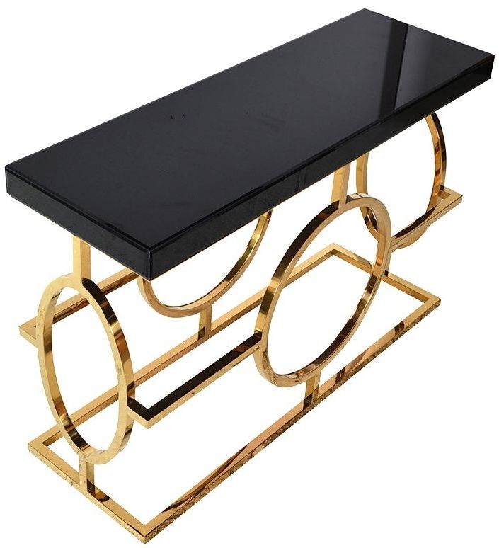Well Known Mackintosh Gold & Black Glass Console – Wooden It Be Nice For Black Round Glass Top Console Tables (View 9 of 10)