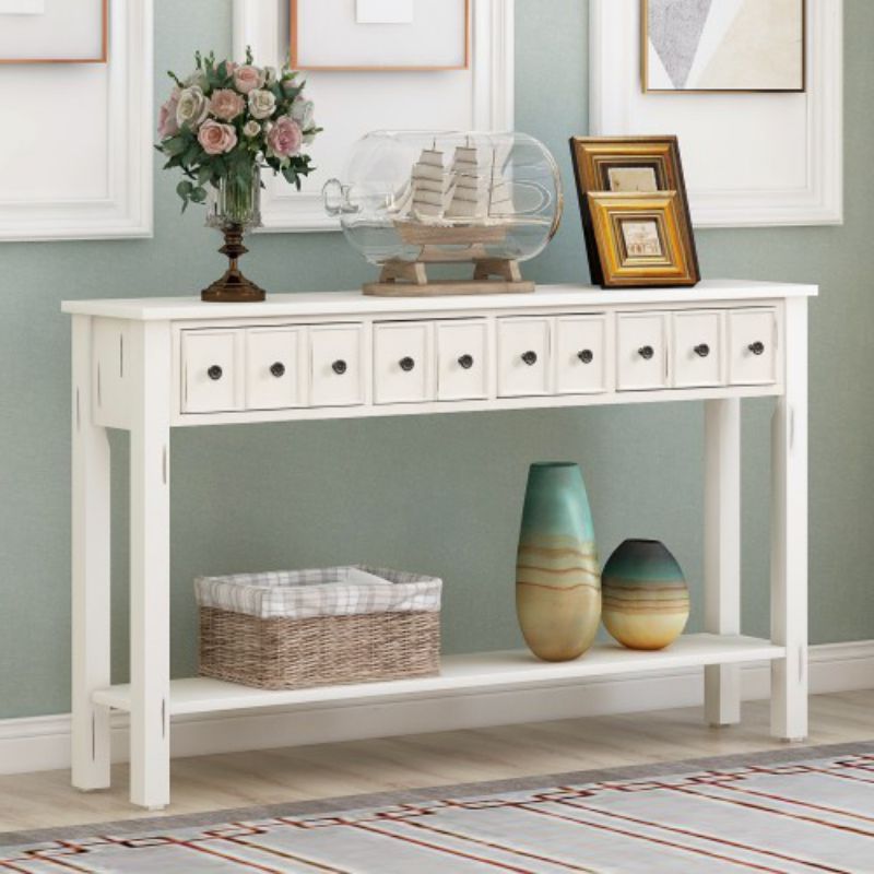 Well Known Rustic Entryway Console Table, 60" Long Sofa Table With Inside White Triangular Console Tables (View 8 of 10)
