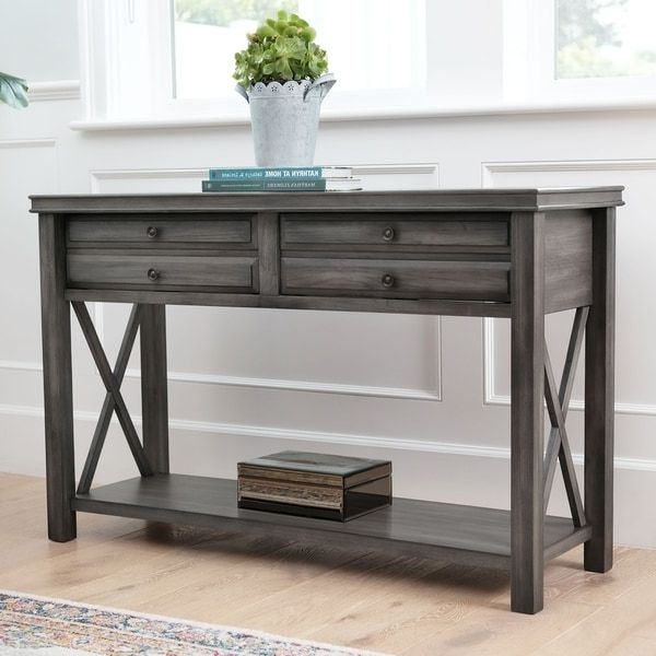 Well Known Shop Abbyson Felicity Grey 2 Drawer Rectangle Console Inside Gray Wash Console Tables (View 2 of 10)