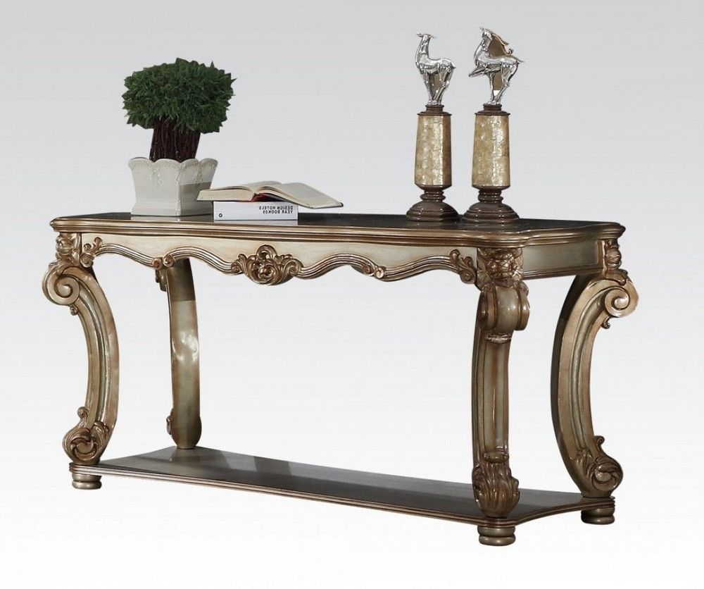 Well Known Vendome Gold Patina Wood Rectangular Sofa Tableacme With Regard To Silver Leaf Rectangle Console Tables (View 10 of 10)