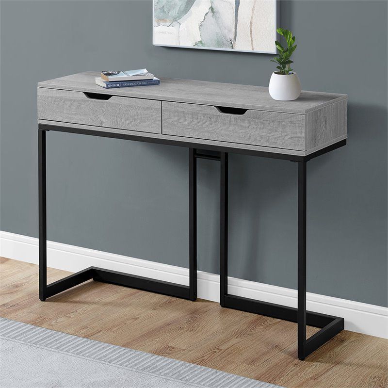 Well Liked 2 Drawer Oval Console Tables Inside Monarch 2 Drawer Accent Console Table In Gray And Black (View 2 of 10)