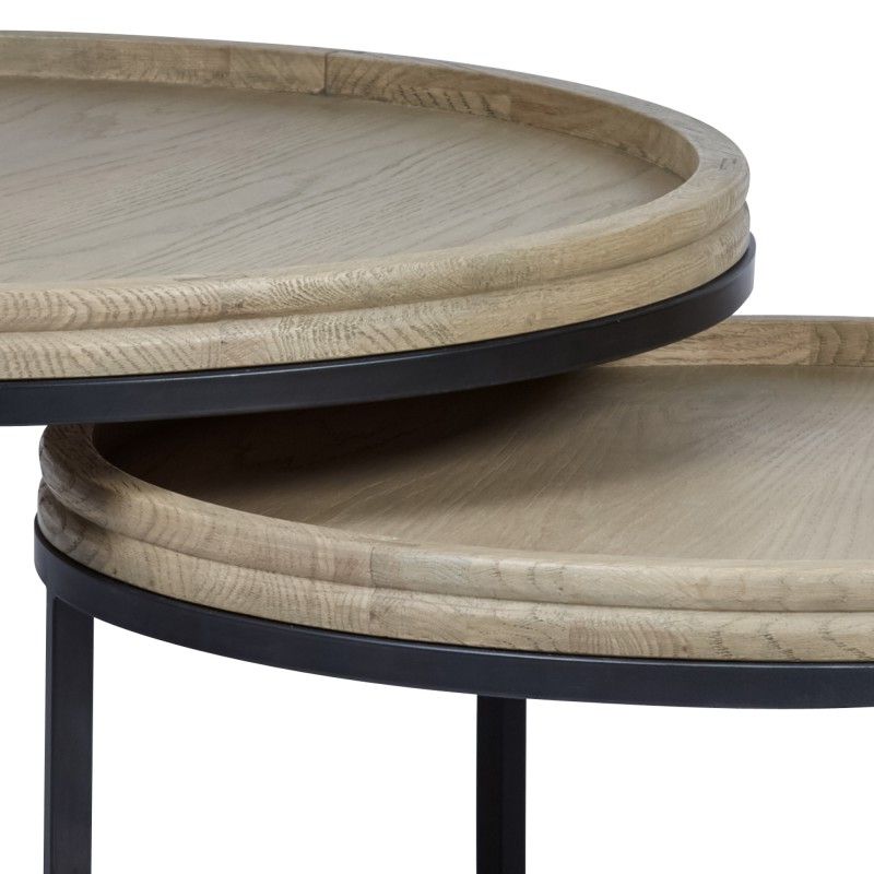 Well Liked Alessandro 2 Piece Oak Topped Metal Round Nesting Coffee With 2 Piece Round Console Tables Set (View 3 of 10)